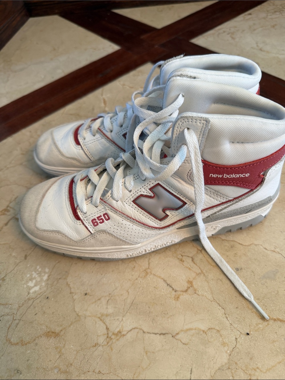 New Balance Men’s 650 High-Top Sneakers in White and Red